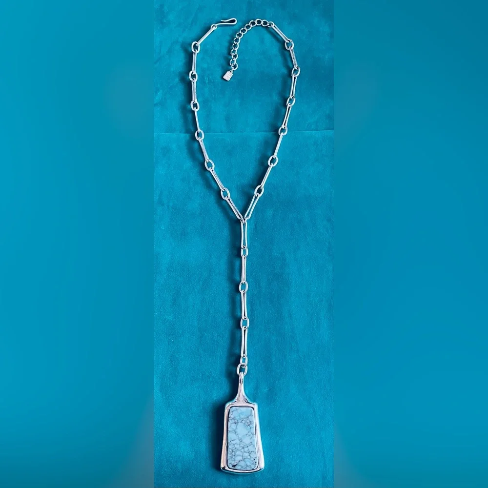 RLM SOHO SILVER PAPER CLIP NECKLACE SEMI PRECIOUS MOSAIC TURQUOISE PENDANT/ RARE - Picture 3 of 6